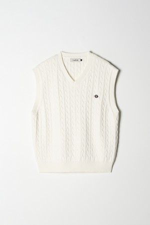 TC로고 케이블 니트 베스트 화이트