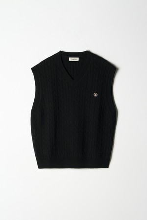 TC로고 케이블 니트 베스트 블랙