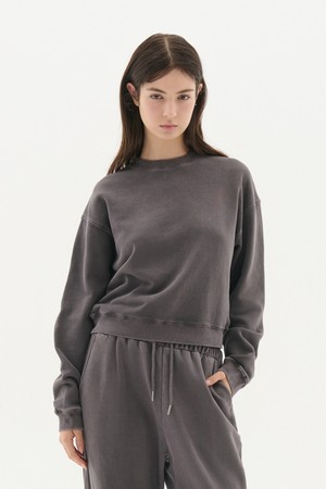 우먼 피그먼트 크롭 맨투맨 (5컬러)