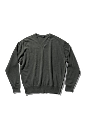 Woolcash V-Neck Knit Charcoal Khaki