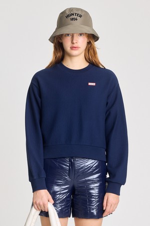 [WOMEN] 스트라이프 인터로크 크루 스웨트셔츠 - 네이비 HBW0001AMZNVY