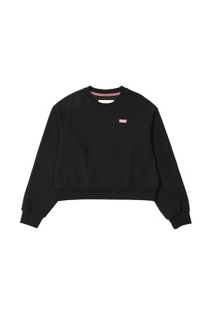 [WOMEN] 스트라이프 인터로크 크루 스웨트셔츠 - 블랙 HBW0001AMZBLK