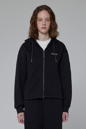 [WOMEN] 스트라이프 인터로크 후드 자켓 - 블랙 HDW0001AOZBLK