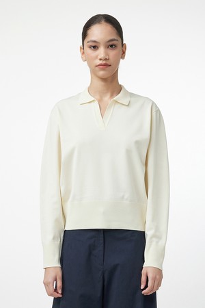 [WOMEN] 오픈 카라 니트 - 아이보리 HEW0001AKZIVO