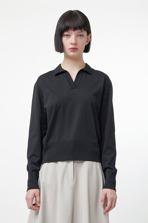 [WOMEN] 오픈 카라 니트 - 블랙 HEW0001AKZBLK