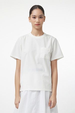 [WOMEN] 루즈핏 포켓 우븐 티셔츠 - 화이트 HEW0006ATZWHT