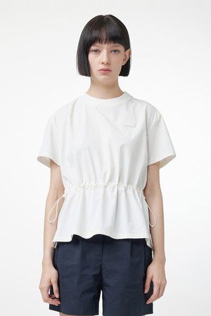 [WOMEN] 우븐 웨이스트 스트링 티셔츠 - 화이트 HEW0002ATZWHT