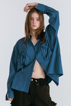 SHIRRING POCKET SHIRT / BLUE