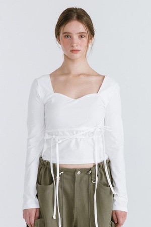 RIBBON HEART NECK T-SHIRT / WHITE