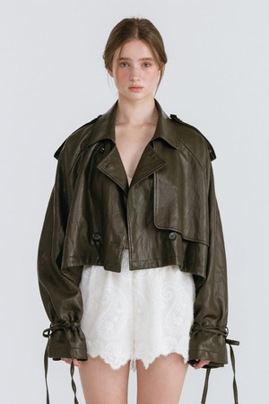LEATHER STRAP TRENCH JACKET / BROWN