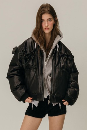 RIBBON BOMBER JACKET / BLACK