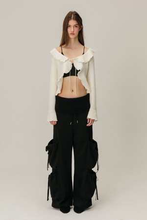 FOLDOVER SHIRRING SWEATPANTS / BLACK