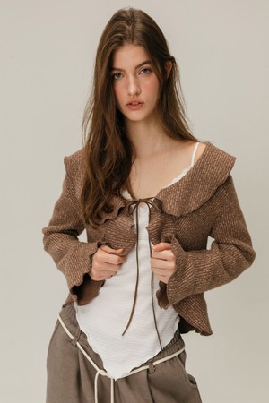 FRILL STRAP CARDIGAN / BROWN