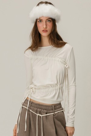 SHIRRING BOAT NECK T-SHIRT / IVORY