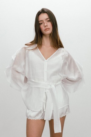 FRILL BELTED BLOUSE / WHITE