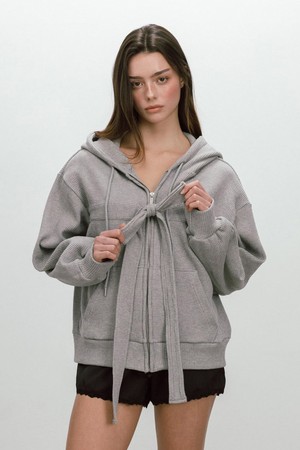 RIBBON WAFFLE HOODIE / GREY