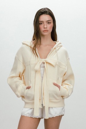 RIBBON WAFFLE HOODIE / BUTTER