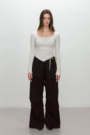 FLOWER LACE LAYERED PANTS / BLACK