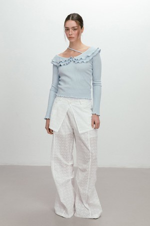 FLOWER LACE LAYERED PANTS / WHITE