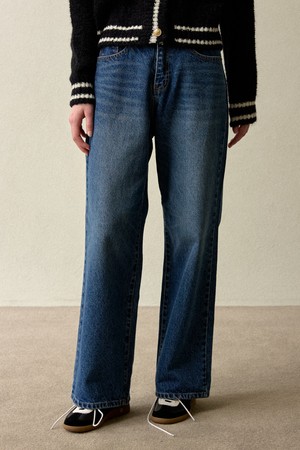 Basic Semi Wide Denim Pants Navy