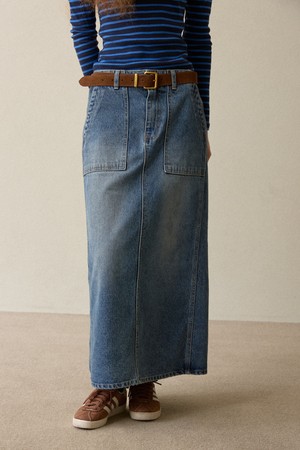 Hline Poket Denim Skirt Navy