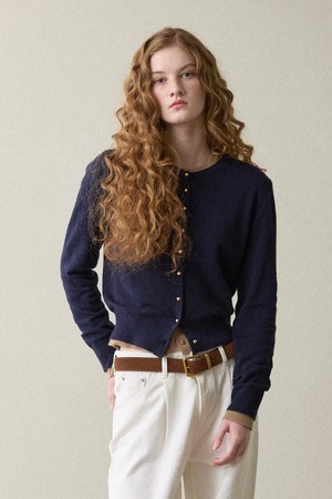 Gold Button Cash Cardigan Navy