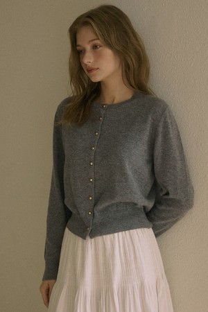 Gold Button Cash Cardigan Gray