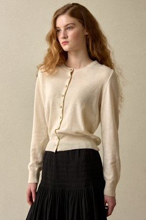 Gold Button Cash Cardigan Ivory