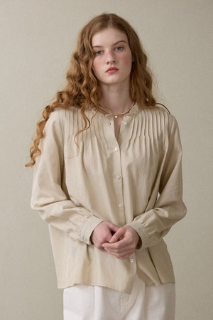 Frill Neck Blouse Beige