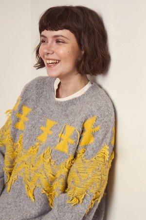 Frayed Voltage Knit Gray