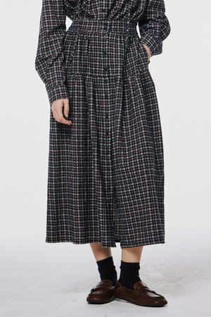 Check flare button skirt Brown