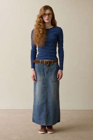 H line Poket Denim Skirt Navy