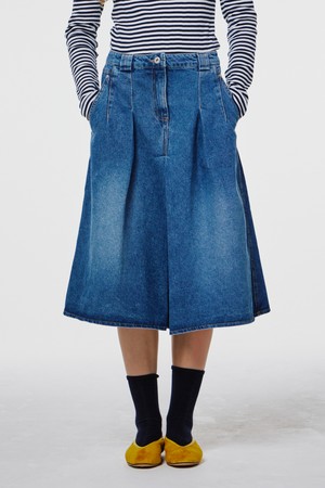 Half plaid denim skirt Navy