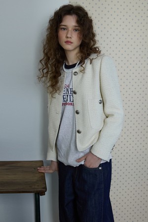Texture tweed jaket Ivory