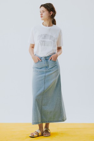 6poket denim long skirt Blue