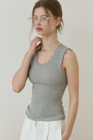 Frill stripe sleeve tee solid Gray