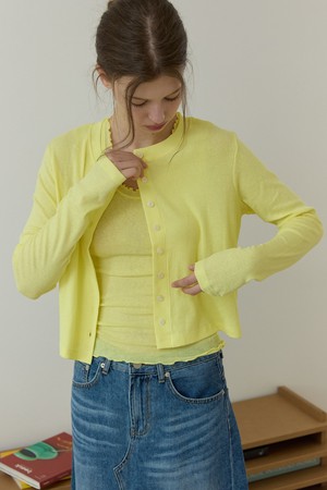 Frill sleeve crop cardigan solid Yellow