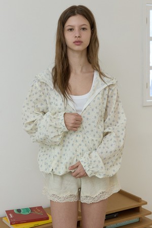 Small floral windbreaker jacket Ivory