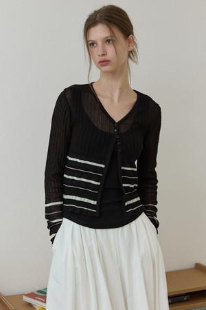 Texture slim cardigan Black