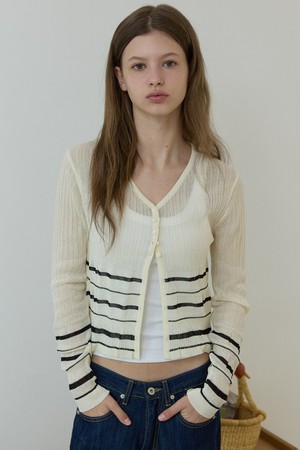 Texture slim cardigan Cream