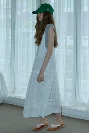 Pintuck Pleated Long Dress Ivory