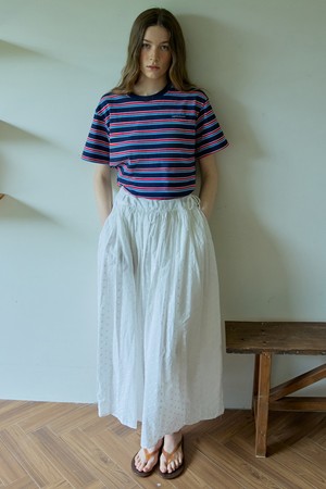 Resort Shirred Cotton Long Skirt Ivory