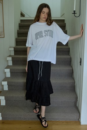 Linen frill tiered skirt Black