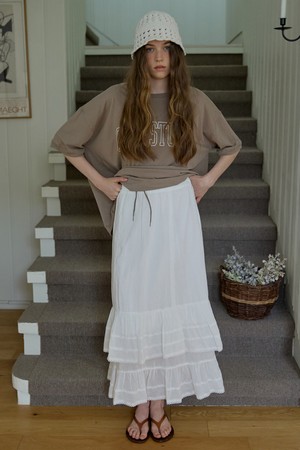 Linen frill tiered skirt Ivory