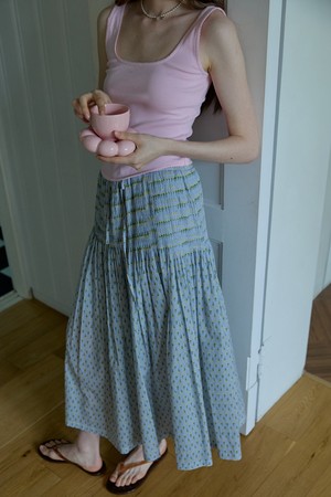 Printed tiered maxi skirt Blue