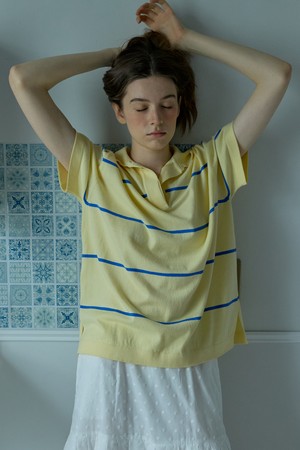 Striped Collar Knit Top Yellow