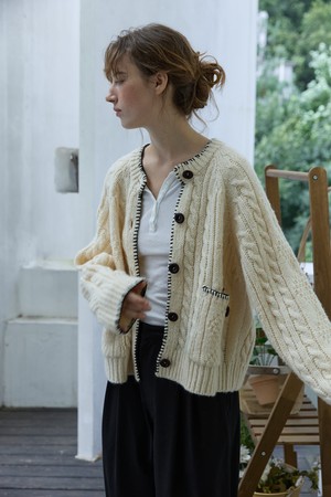 Whipstitch Cable Cardigan Ivory