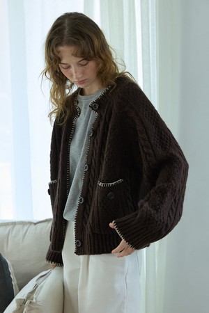 Whipstitch Cable Cardigan Brown