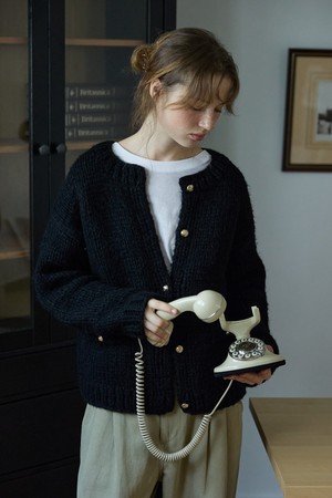 Gold Button Boucle Cardigan Black
