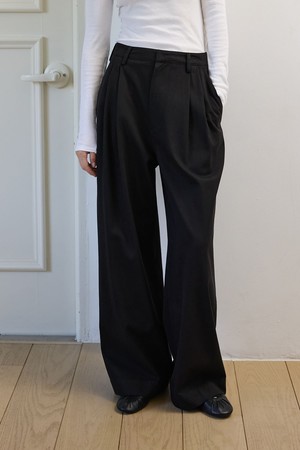 Pleated Wide Slacks Black